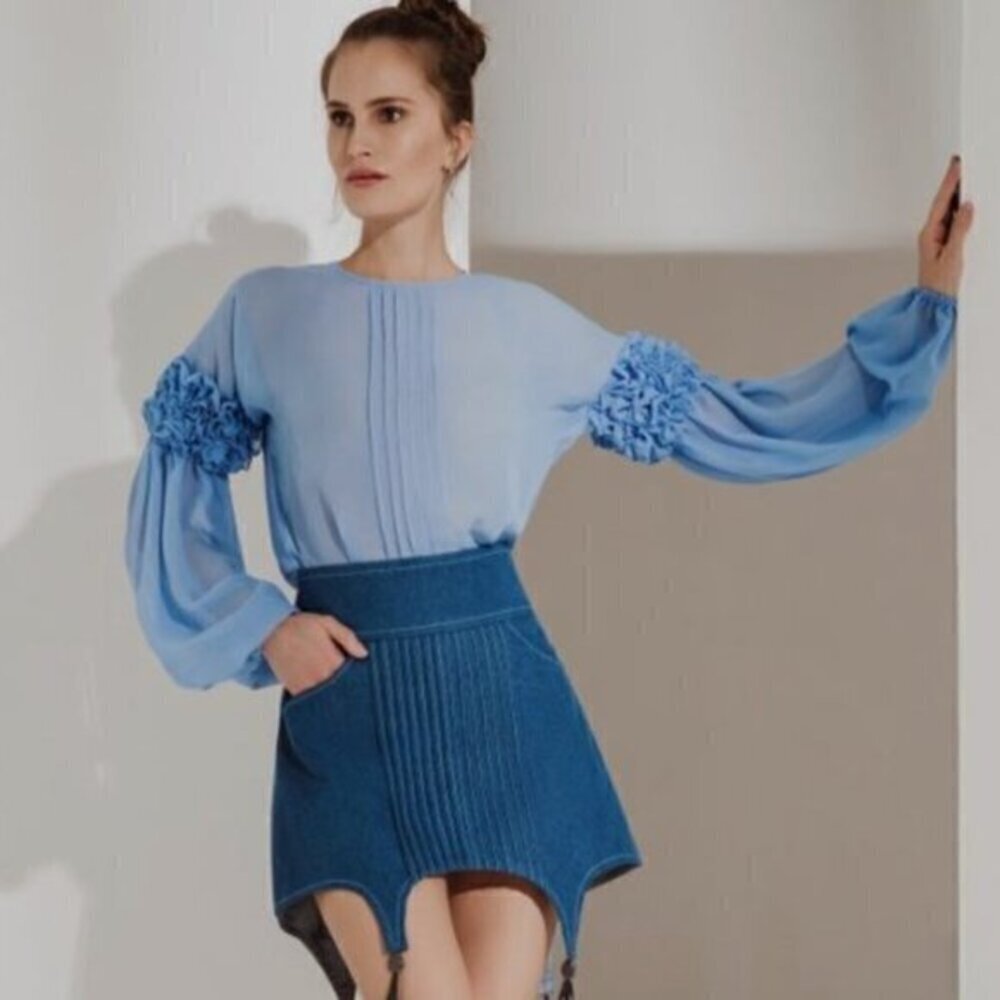 ELENA Guranda Ruffle Sleeve Blouse Size Small